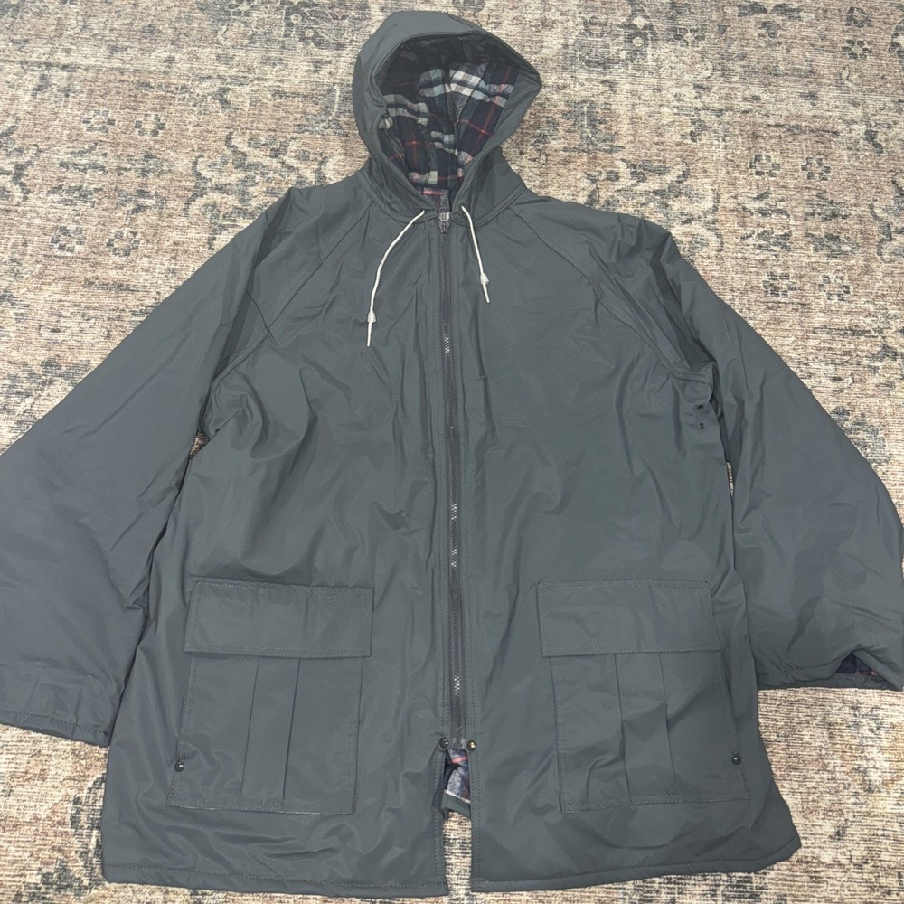 Sailmaker Outerwear Men's XL Gray Rain Coat Hooded Flannel Lined Jacket Zip-up